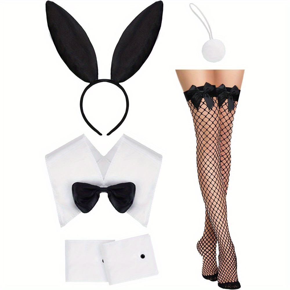 Fishnet Stocking Women - VrouwenKostuum Set Zwarte Bunny Oren Konijn