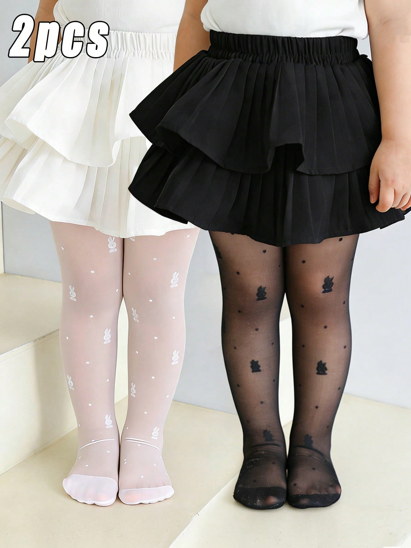 Tights Pantyhose Sheer - 2Pack Peutermeisje Konijn Print Panty's 0-14Y