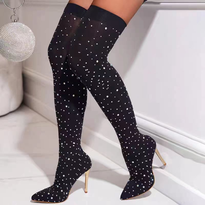 Knee High Sock Women - Strass Slanke Been Stretch Sok Laarzen