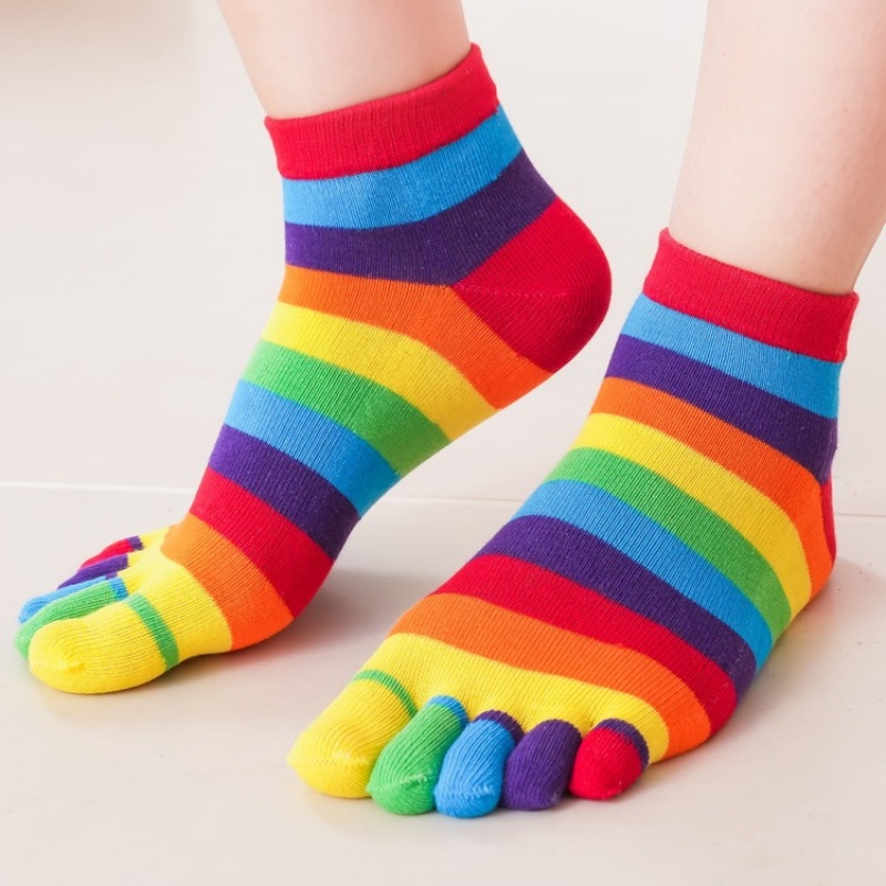 Toe Sock Split - Damessokken Regenbooggestreept Katoenen sokken met vijf