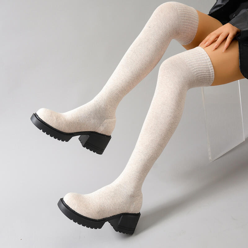 Knee High Sock Women - Chunky Platform Over De Knie Laarzen