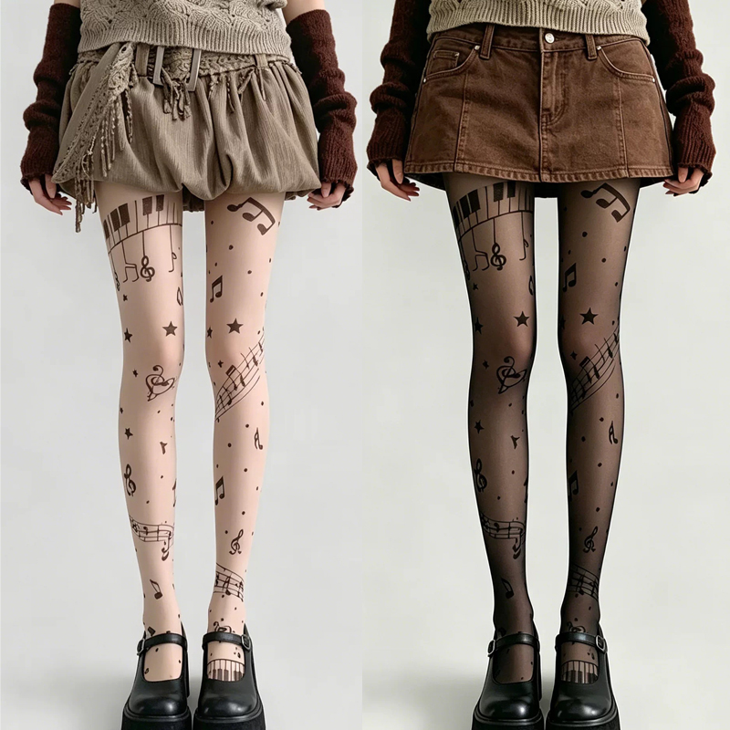 Y2K Muzieknoot Print Sheer Pan - Tights Pantyhose Sheer recensie en prijs