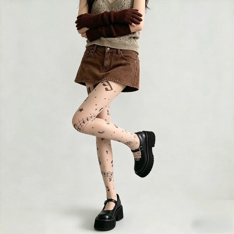 Y2K Muzieknoot Print Sheer Pan - Tights Pantyhose Sheer recensie en prijs