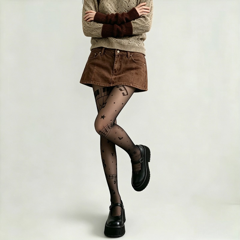 Y2K Muzieknoot Print Sheer Pan - Tights Pantyhose Sheer recensie en prijs