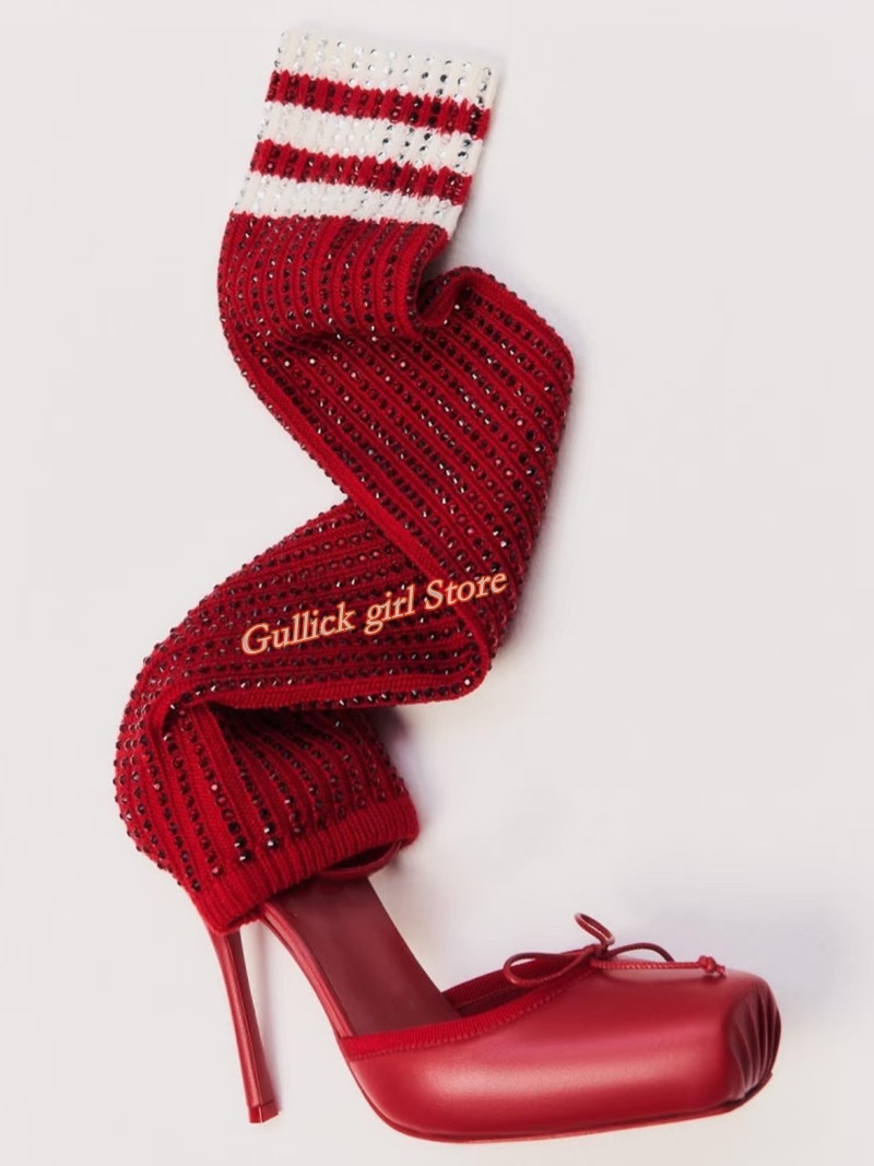 Rode gebreide vierkante teenla - Knee High Sock Women recensie en prijs