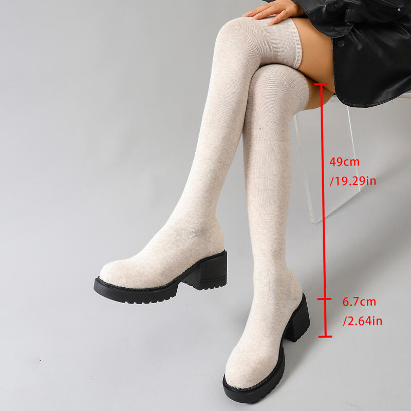 Chunky Platform Over De Knie L - Knee High Sock Women recensie en prijs